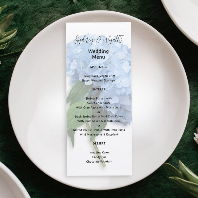 Blue Hydrangea Wedding Menu Tall Paper Template (Creator Uploaded)