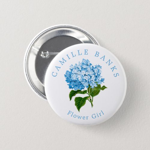 Blue Hydrangea Wedding Party Flower Girl Button
