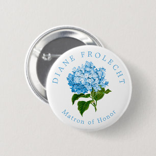 Blue Hydrangea Wedding Party Matron of Honor Button