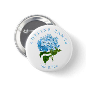 Blue Hydrangea Wedding Party The Bride Button