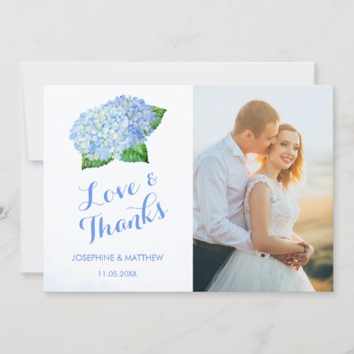 Blue Hydrangea Wedding Photo Thank You Card