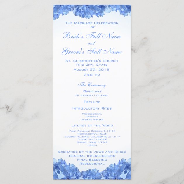 Blue Hydrangea Wedding Program