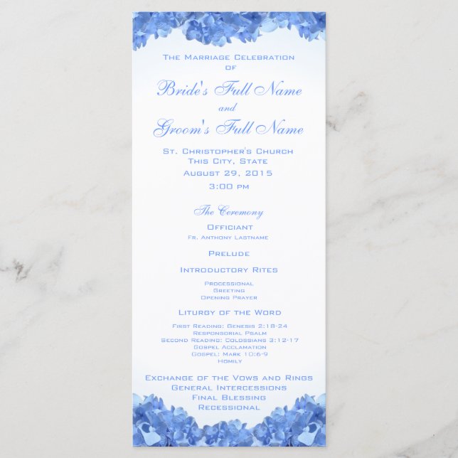 Blue Hydrangea Wedding Program (Front)