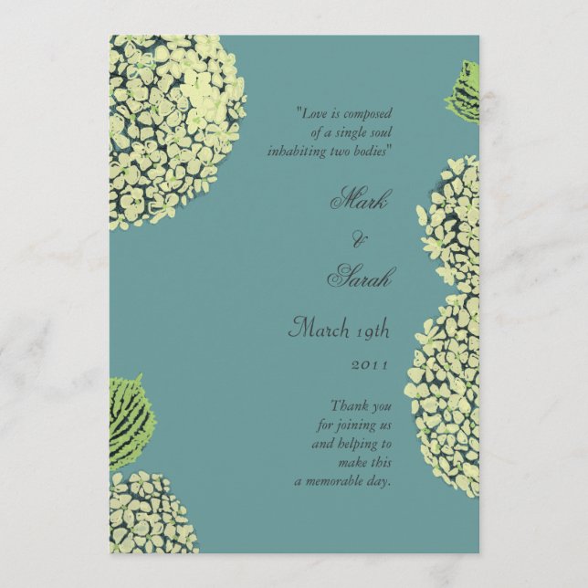 Blue Hydrangea Wedding Program (Front)