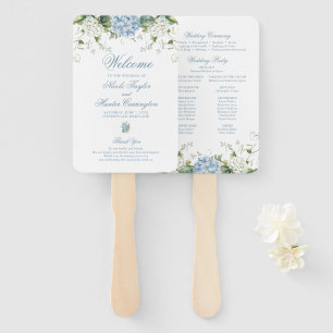 Blue Hydrangea Wedding Program Hand Fan