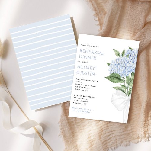 Blue Hydrangea Wedding Rehearsal Dinner Small Invitation
