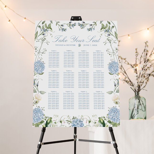 Blue Hydrangea Wedding Seating Chart Foam Boards (Creator Uploaded)