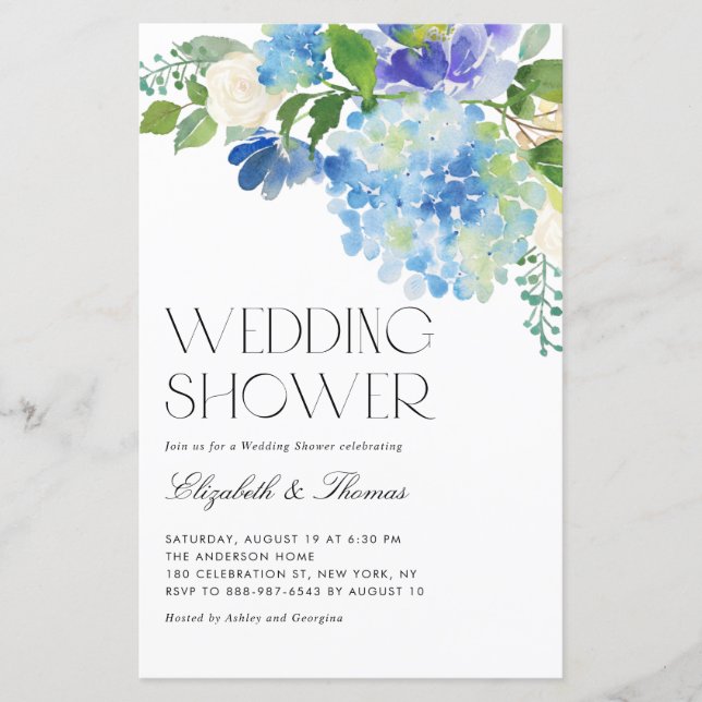 Blue Hydrangea Wedding Shower Invitation (Front)