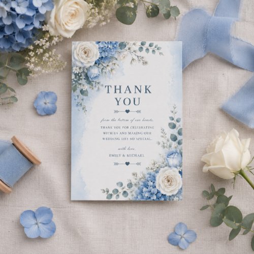 Blue Hydrangea Wedding Thank You Card