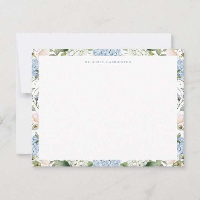 Blue Hydrangea Wedding Thank You Note Card (Front)