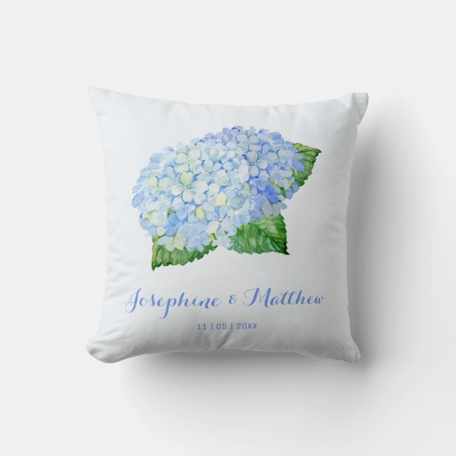 Blue Hydrangea Wedding Throw Pillow (Front)