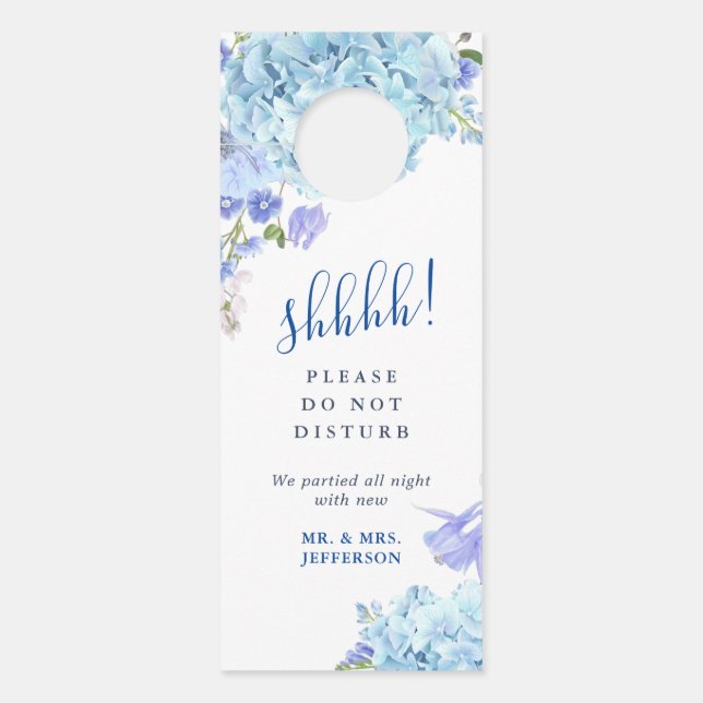Blue Hydrangea Wedding Welcome Do Not Disturb Door Hanger (Front)