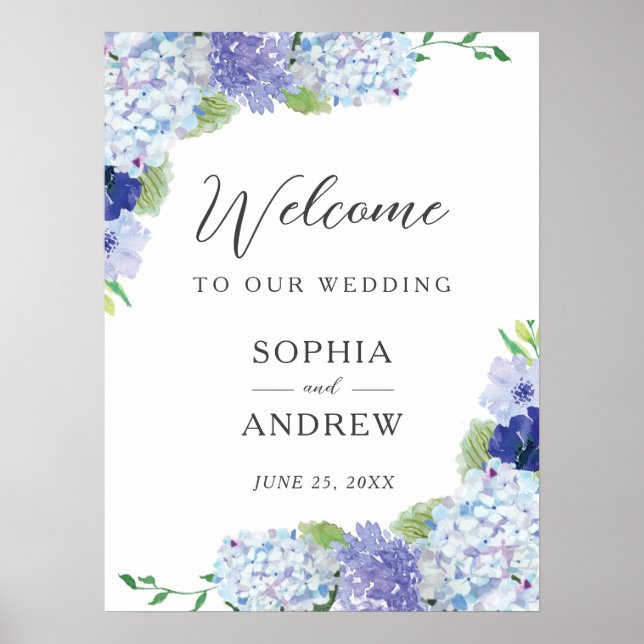 Blue Hydrangea Wedding Welcome Sign Poster (Front)