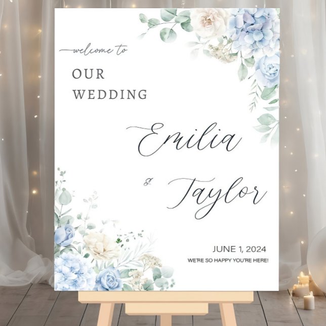 Blue Hydrangea Wedding Welcome Sign Printed, Dusty (Creator Uploaded)