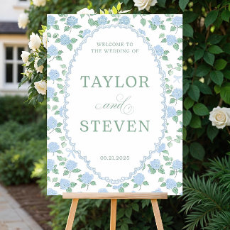 Blue Hydrangea Wedding Welcome Sign Template