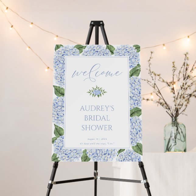 Blue Hydrangea Welcome, Flower Frame Border   Foam Board (In Situ (Stand))