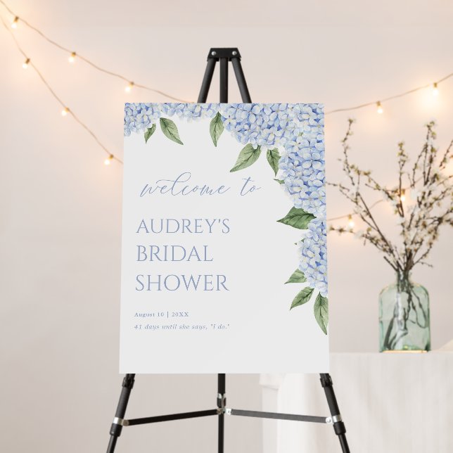 Blue Hydrangea Welcome Sign, Flower Border Foam Board (In Situ (Stand))