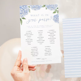 Blue Hydrangea What Is In Your Purse Game Card Flyer