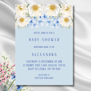 Blue Hydrangea White Floral Garden Baby Shower Invitation