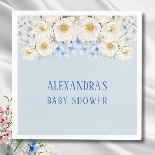 Blue Hydrangea White Floral Garden Baby Shower Napkins