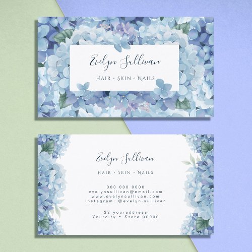 Blue hydrangea white label business card