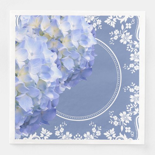 Blue Hydrangea White Lace Party Wedding Reception Paper Dinner Napkins