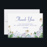 Blue Hydrangea White Rose 18th Birthday Thank You Card<br><div class="desc">Soft dusty blue and purple hydrangeas mix with soft blush white wild roses. The birthday celebrant's name is written in an easy-to-read script font. Two lines of text let you personalize your gratitude. All of the text is editable so you can customize your welcome.</div>