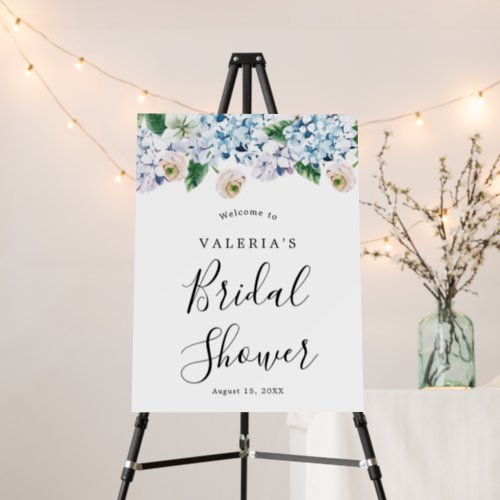 Blue Hydrangea White Rose Bridal Shower Welcome Foam Board