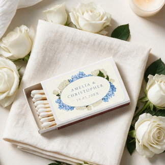 Blue Hydrangea White Rose Classic Wedding Matchboxes