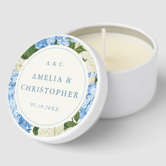 Blue Hydrangea White Rose Classic Wedding Mini Candle Favors