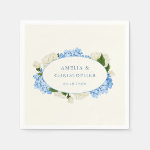 Blue Hydrangea White Rose Classic Wedding Napkins