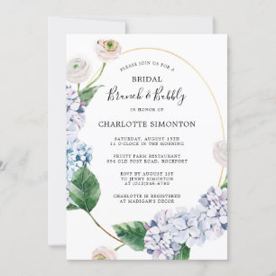 Blue Hydrangea White Rose Floral Brunch Bubbly Invitation