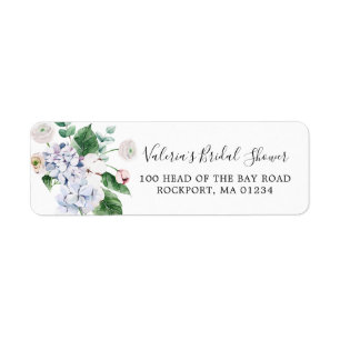 Blue Hydrangea White Rose Return Address Label