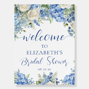 Blue Hydrangea White Roses Floral Script Welcome F Foam Board