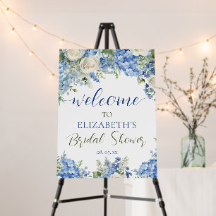 Blue Hydrangea White Roses Floral Script Welcome Foam Board
