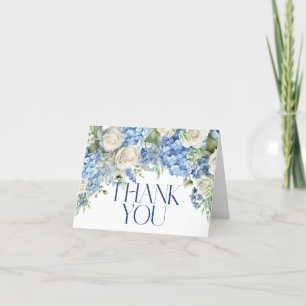 Blue Hydrangea White Roses Watercolor Floral Letterpress Thank You Card