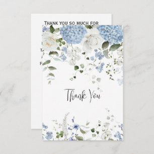 Blue Hydrangea White Roses Wedding Thank You