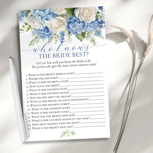 Blue Hydrangea Who Knows Bride Best Shower Game Flyer