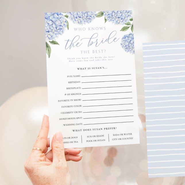 Blue Hydrangea Who Knows The Bride Paper Game Card (Creator Uploaded)