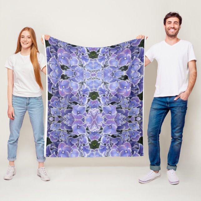 Blue Hydrangea with White Border Fleece Blanket (In Situ)
