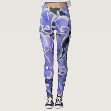 Blue Hydrangea with White Border Legging