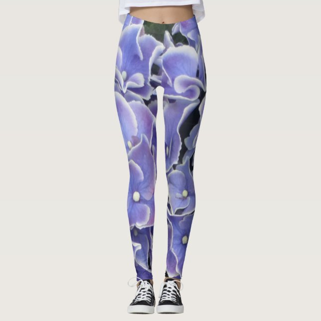 Blue Hydrangea with White Border Legging (Front)