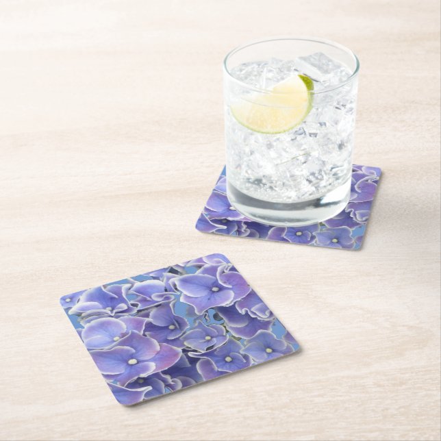 Blue Hydrangea with White Border Paper Coaster (Insitu)