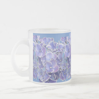 Blue Hydrangea with White Border Pattern Tea Glass Frosted Glass Coffee Mug