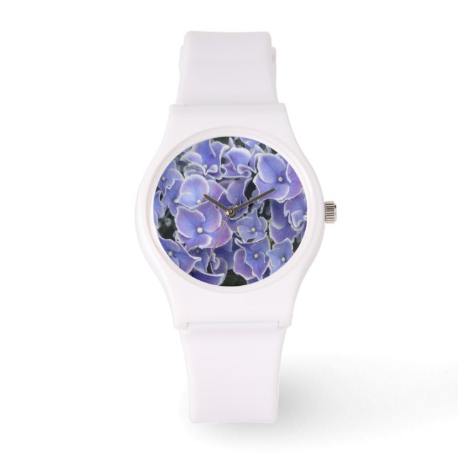 Blue Hydrangea with white border sporty watch (Front)