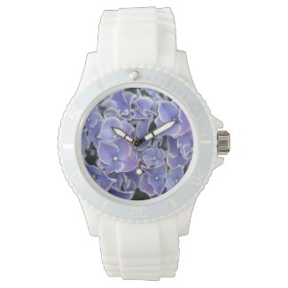 Blue Hydrangea with white border sporty watch