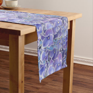 Blue Hydrangea with White Border Table Runner