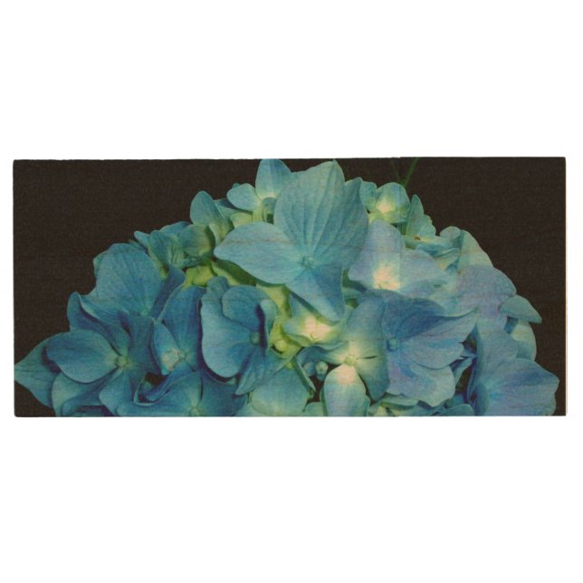 Blue Hydrangea Wood Flash Drive (Front)