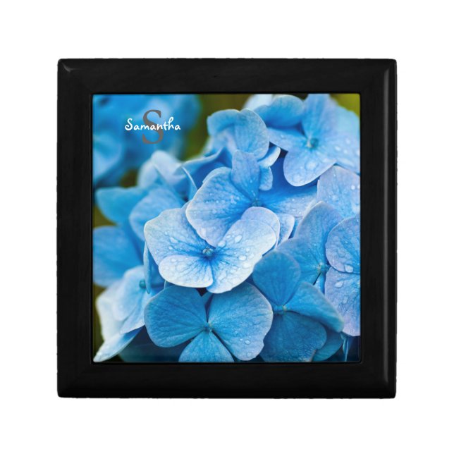 Blue Hydrangea Wooden jewelry keepsake box (Front)