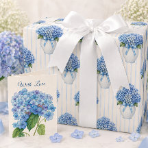 Blue Hydrangea Wrapping Paper Elegant Floral Gift
